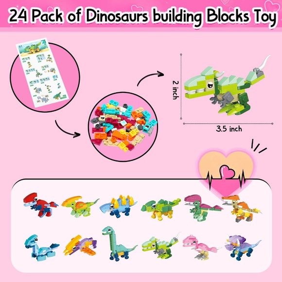 HOLYFUN 24 Pack Valentines Day Gifts for Kids Dinosaurs with Card - Picture 7 of 7